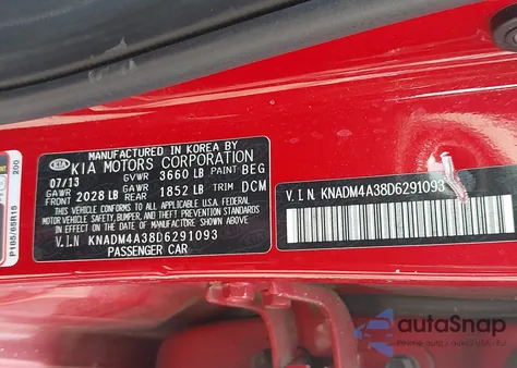 2013 Kia Rio Lx from USA, damaged, VIN KNADM4A38D6291093